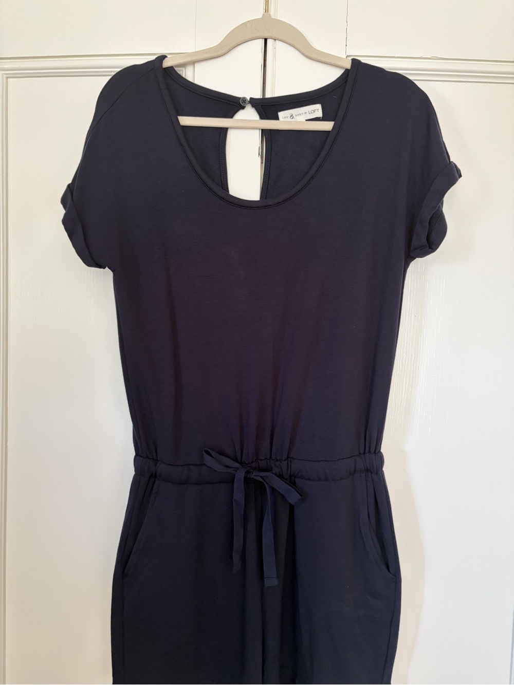 Lou & Grey Navy Short-Sleeve Drawstring Romper